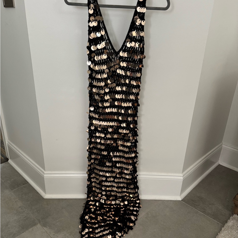 AKIRA Black and Gold Sequin Mesh Dress